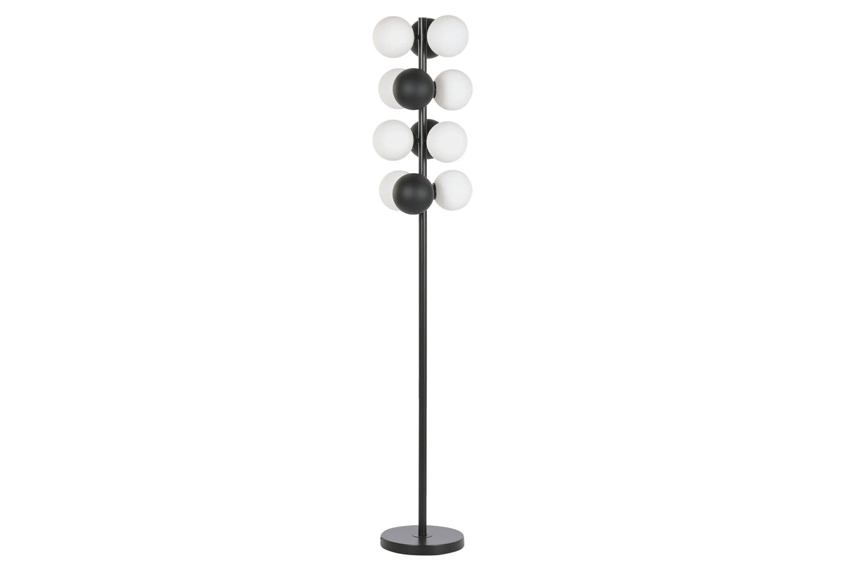 LAMPARA PIE METAL CRISTAL 28X28X155 BOLAS NEGRO