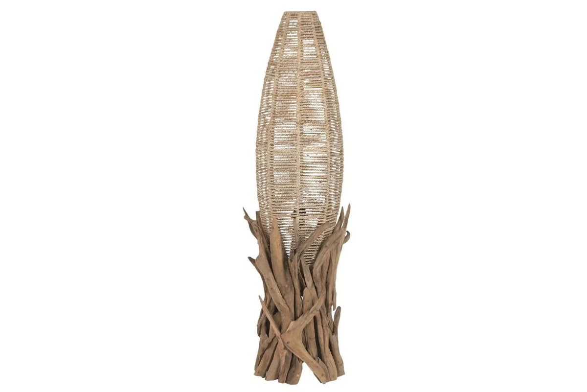 LAMPARA PIE TECA 37X37X119 HECHO A MANO NATURAL