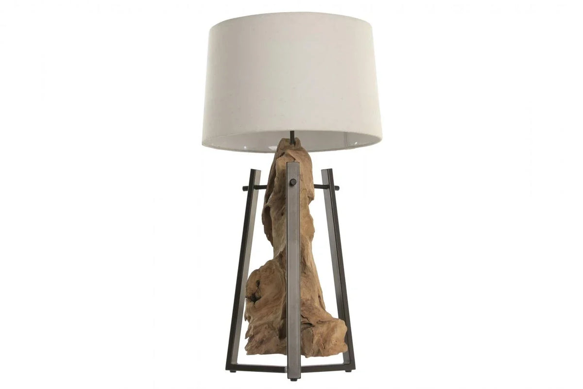 LAMPARA SOBREMESA TECA HIERRO 40X40X76