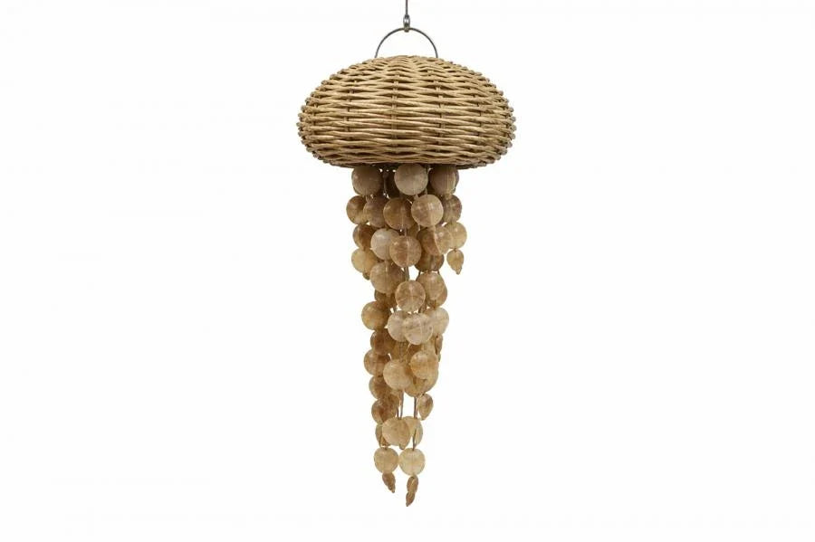 LAMPARA TECHO RATAN CONCHAS 42X42X85