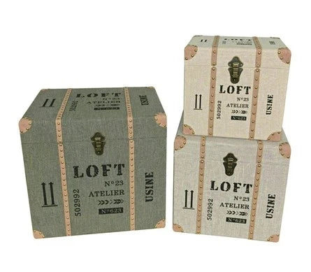 BAUL SET 3 POLIESTER MADERA 50X40X48 MULTICOLOR