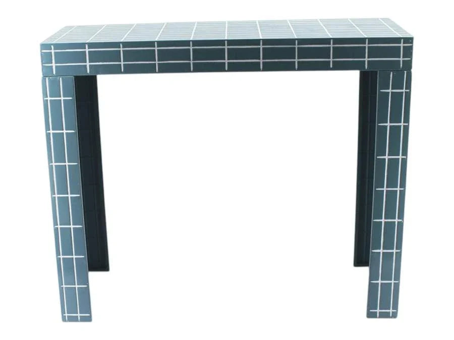 CONSOLA METAL 90X35X74,5 AZULEJOS AZUL
