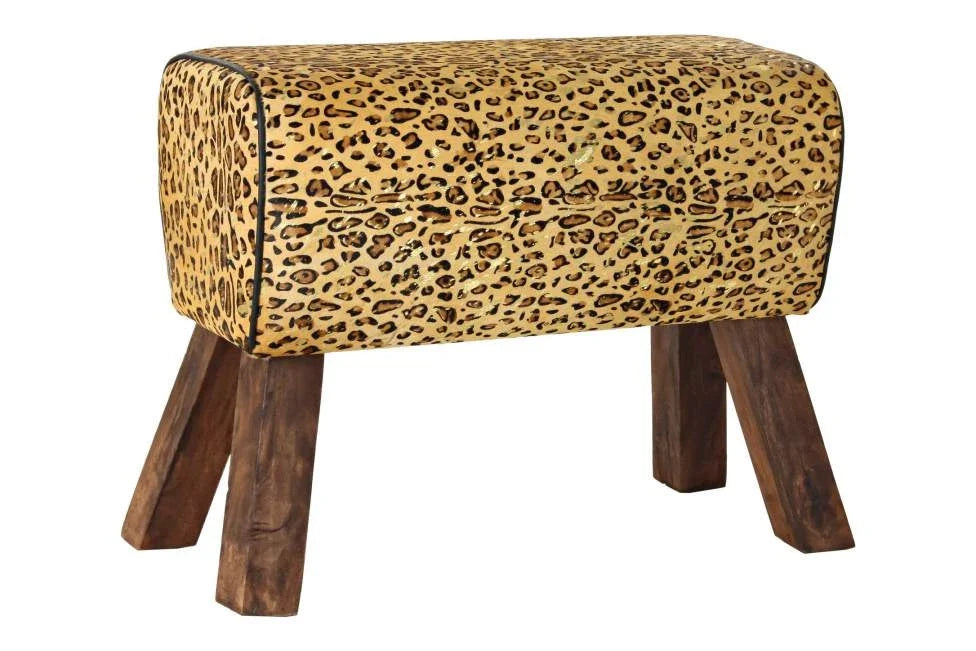 REPOSAPIES MADERA PIEL 67X30X51 LEOPARDO MARRON