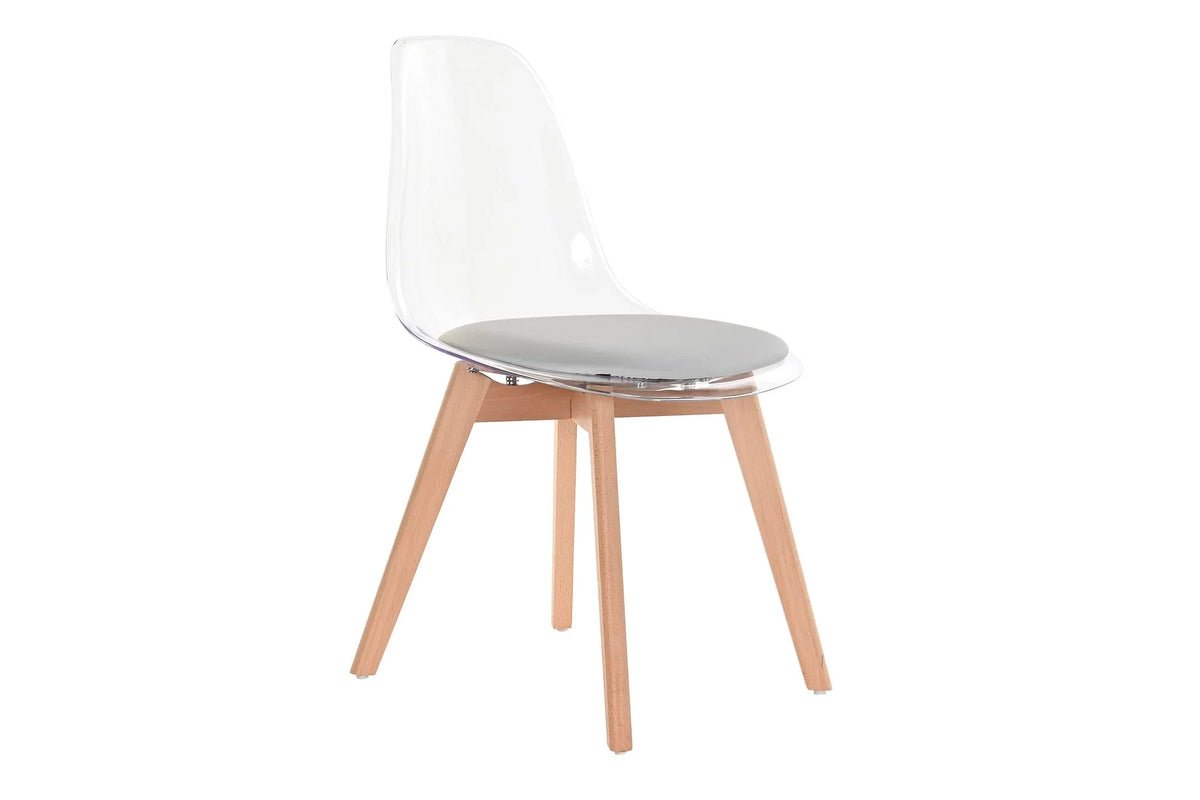 SILLA POLICARBONATO MADERA 54X47X81 TAPIZADO GRIS
