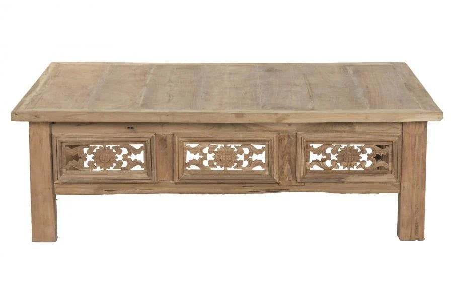 MESA CENTRO TECA 140X98X45 TALLADO NATURAL