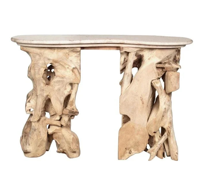 CONSOLA TECA MACIZA MARMOL 120X36X83