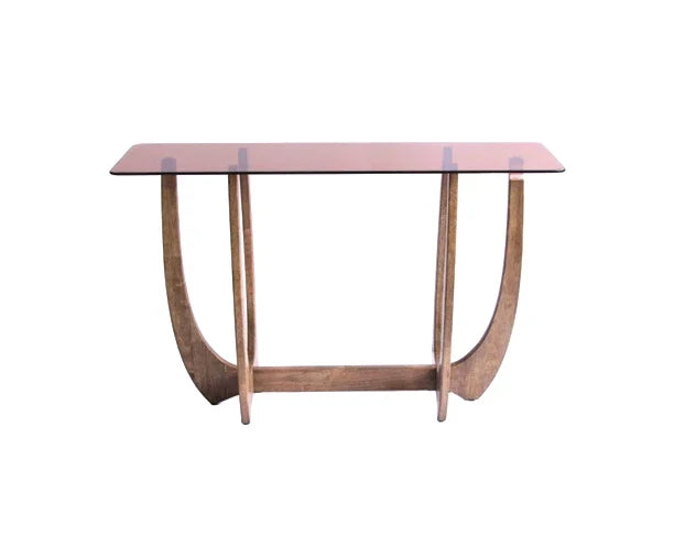 CONSOLA MADERA DE CAUCHO CRISTAL 120X35X76 MARRON