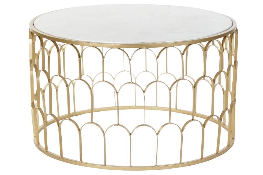MESA CENTRO HIERRO MARMOL 87X87X51,5 DORADO