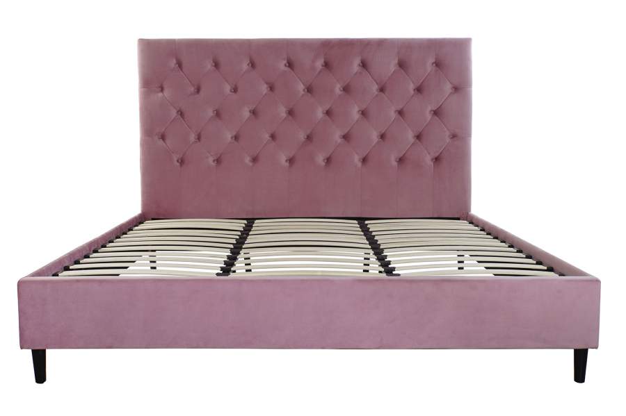 CAMA MADERA METAL 187X210X137 CAPITONE ROSA