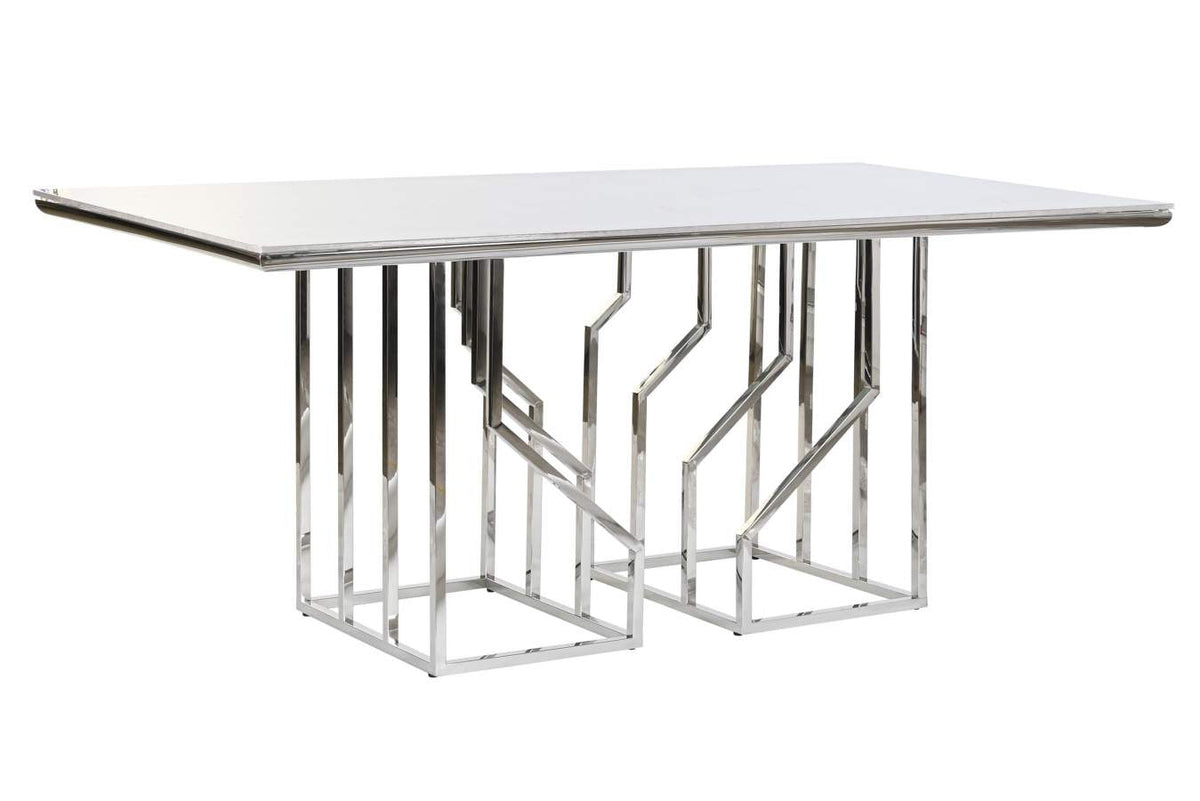 MESA COMEDOR ACERO CRISTAL 180X90X75 SIMIL MARMOL