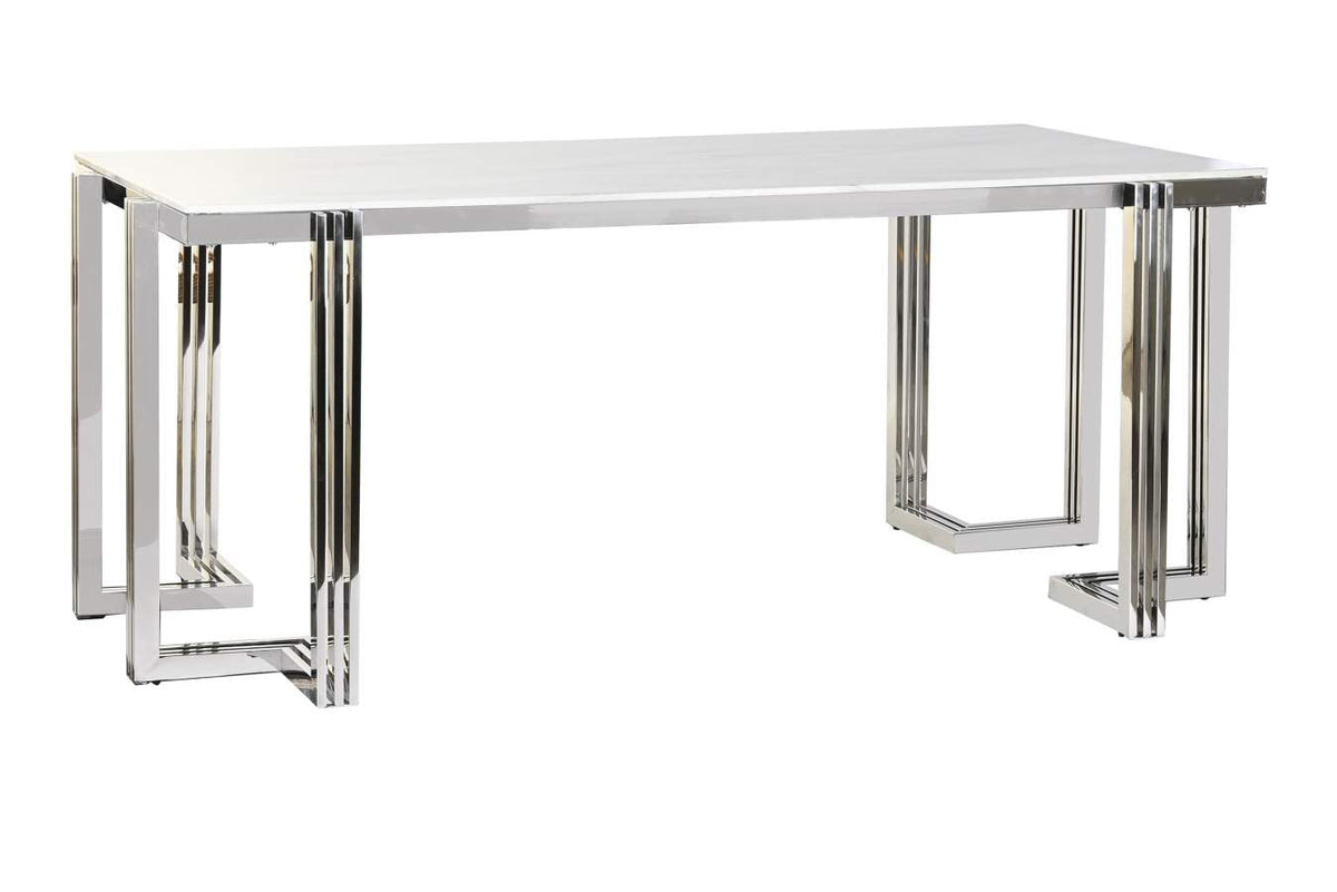 MESA COMEDOR ACERO CRISTAL 180X90X76 SIMIL MARMOL