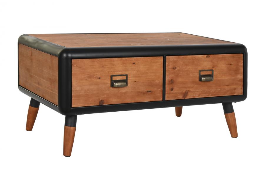 MESA CENTRO ABETO METAL 97X56X45 MARRON OSCURO
