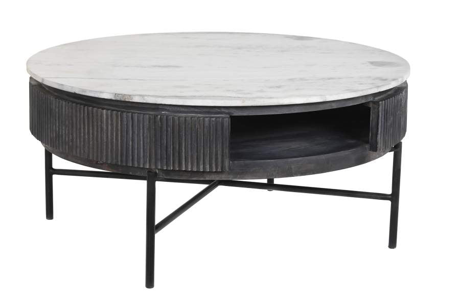 MESA CENTRO MANGO MARMOL 90X90X42 NEGRO
