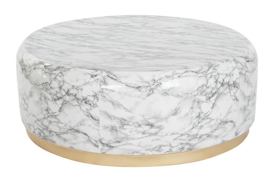 MESA CENTRO HIERRO 119X119X45 SIMIL MARMOL BLANCO