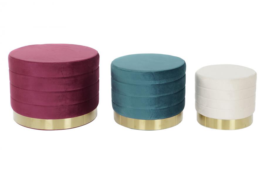REPOSAPIES SET 3 POLIESTER MDF 60X60X45 TERCIOPELO