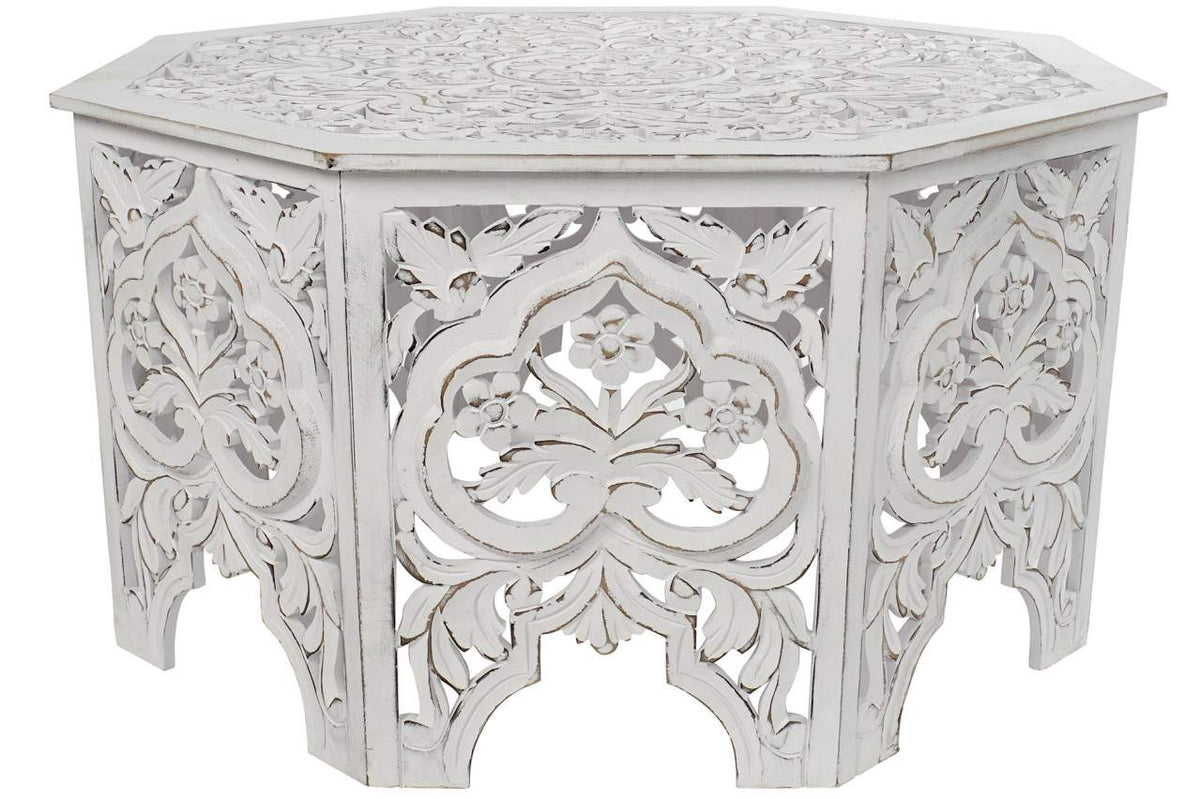 MESA CENTRO MDF 84X84X46 ENVEJECIDO BLANCO
