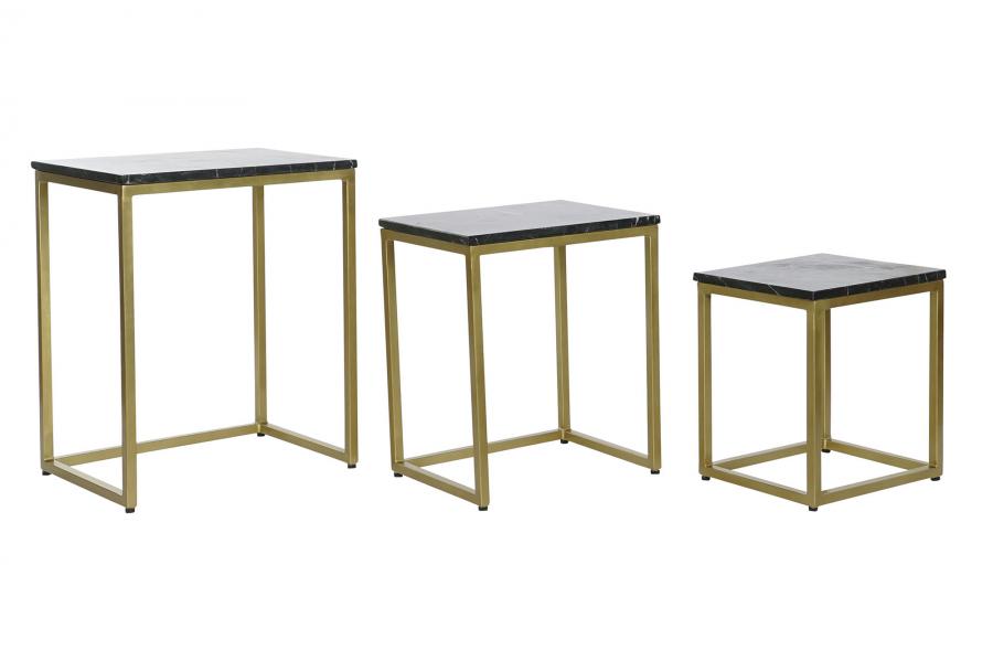 MESITA AUXILIAR SET 3 MARMOL HIERRO 50X35X60 NEGRO