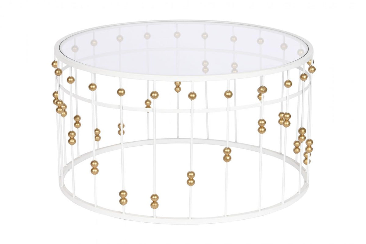 MESA CENTRO METAL CRISTAL 82X82X45 BLANCO