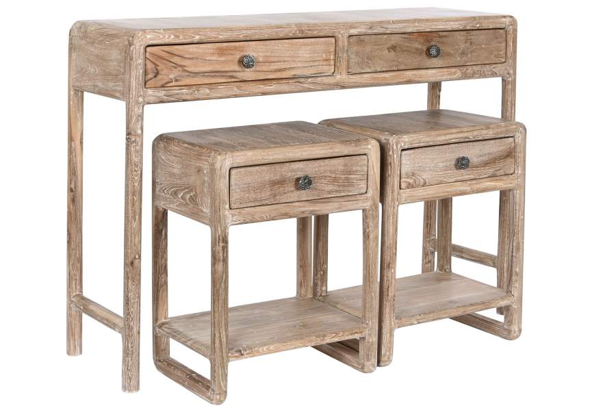 CONSOLA SET 3 MADERA RECICLADA TECA 121X35X88
