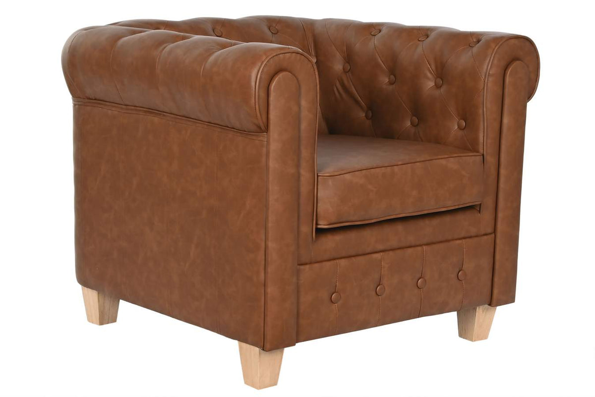 SILLON POLIESTER MADERA 80X80X70 SIMIL PIEL MARRON