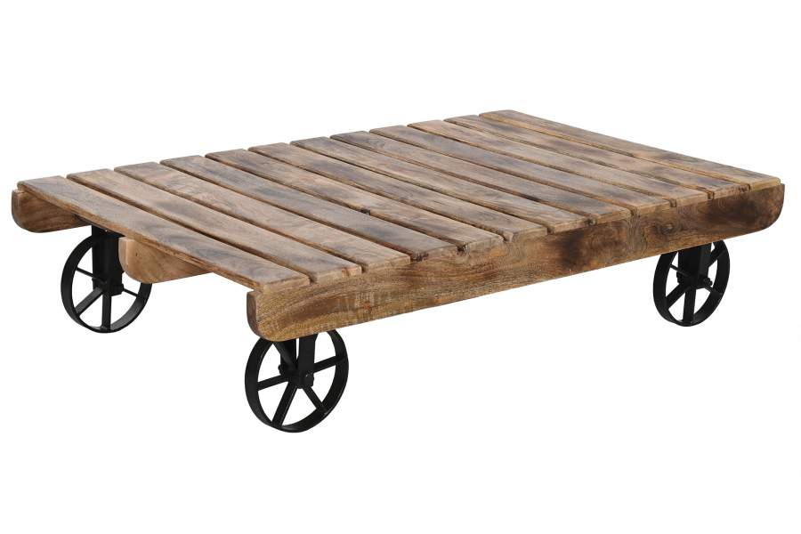 MESA CENTRO MANGO METAL 130X80X32 RUEDAS NATURAL