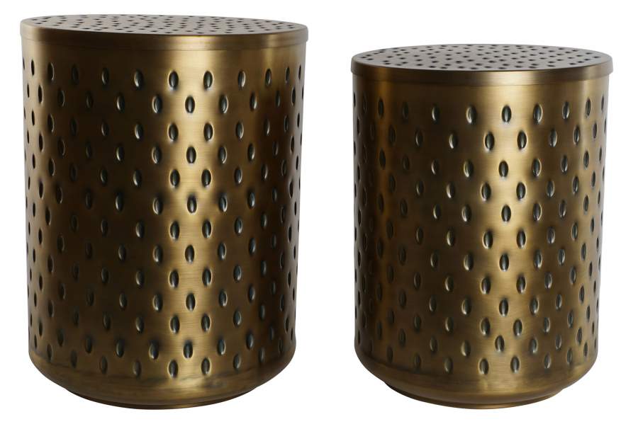 MESITA AUXILIAR SET 2 METAL 43X43X54 TAPA DORADO