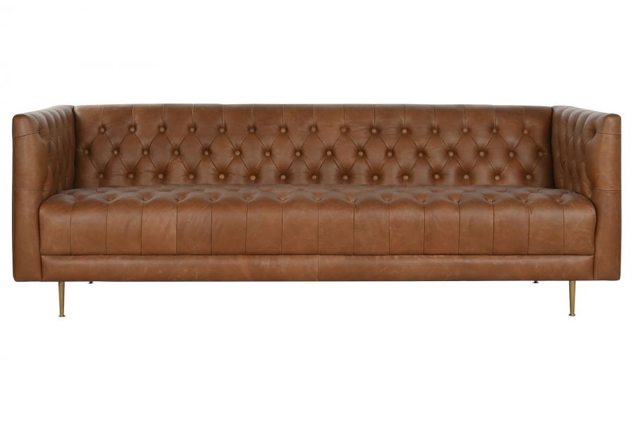 SOFA PIEL ACERO 209X77X74 CAPITONE COGNAC