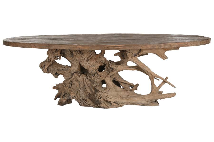 MESA COMEDOR TECA 240X120X78 BASE RAIZ TECA