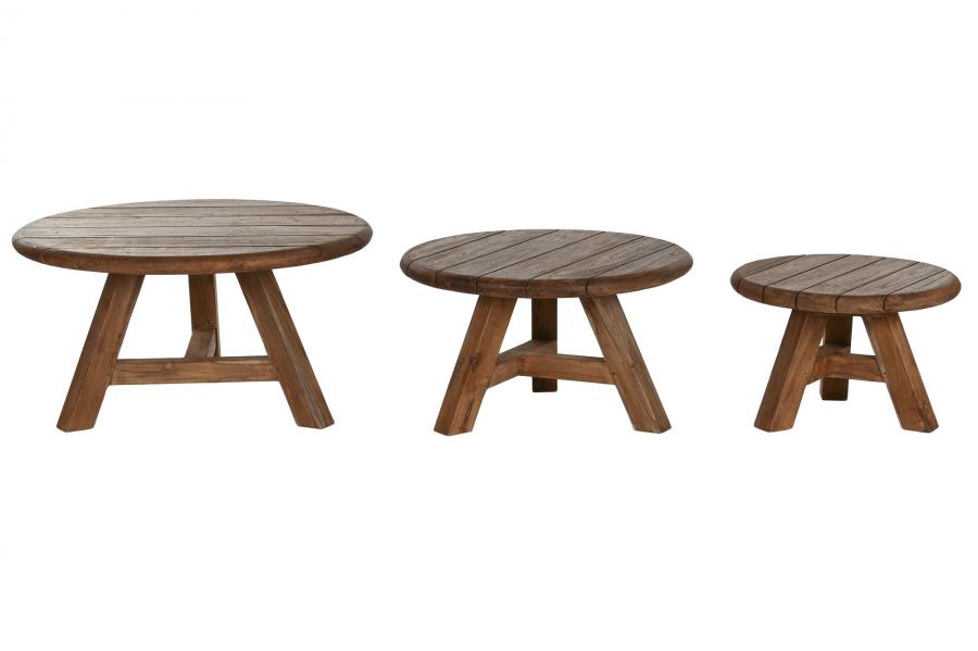 MESA CENTRO SET 3 TECA RECICLADA 80X80X45