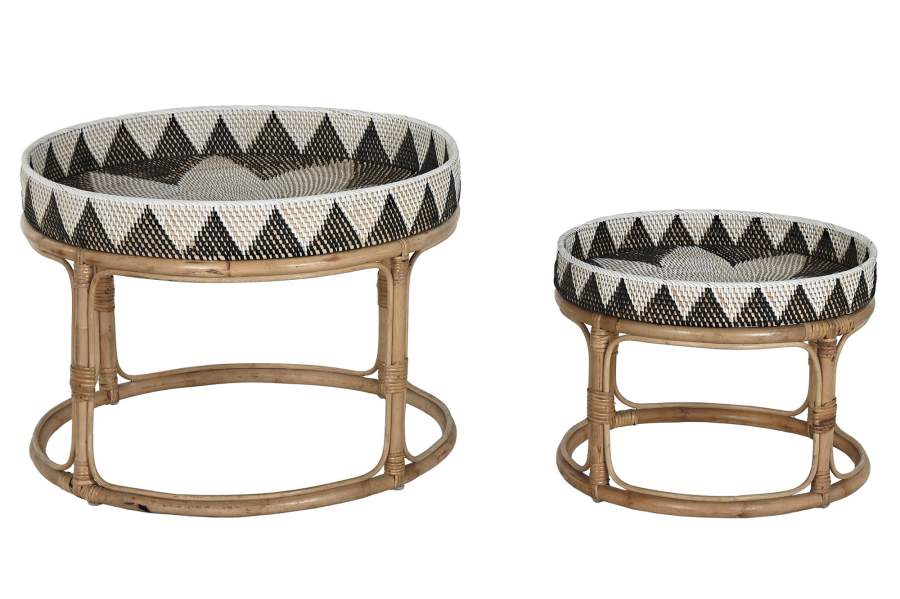 MESA CENTRO SET 2 RATAN 70X70X55 HECHO A MANO