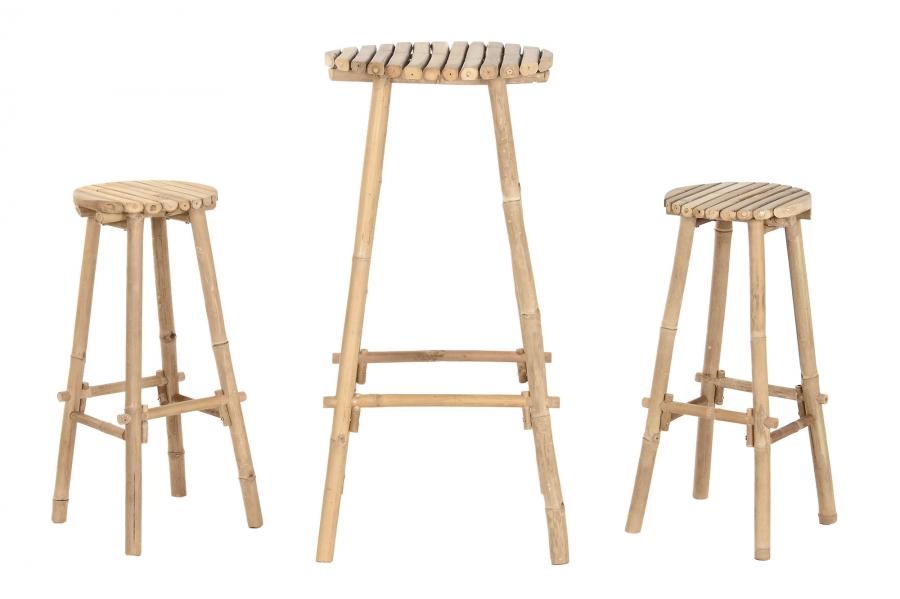 MESA BAR SET 3 BAMBU 50X50X105 2 TABURETES