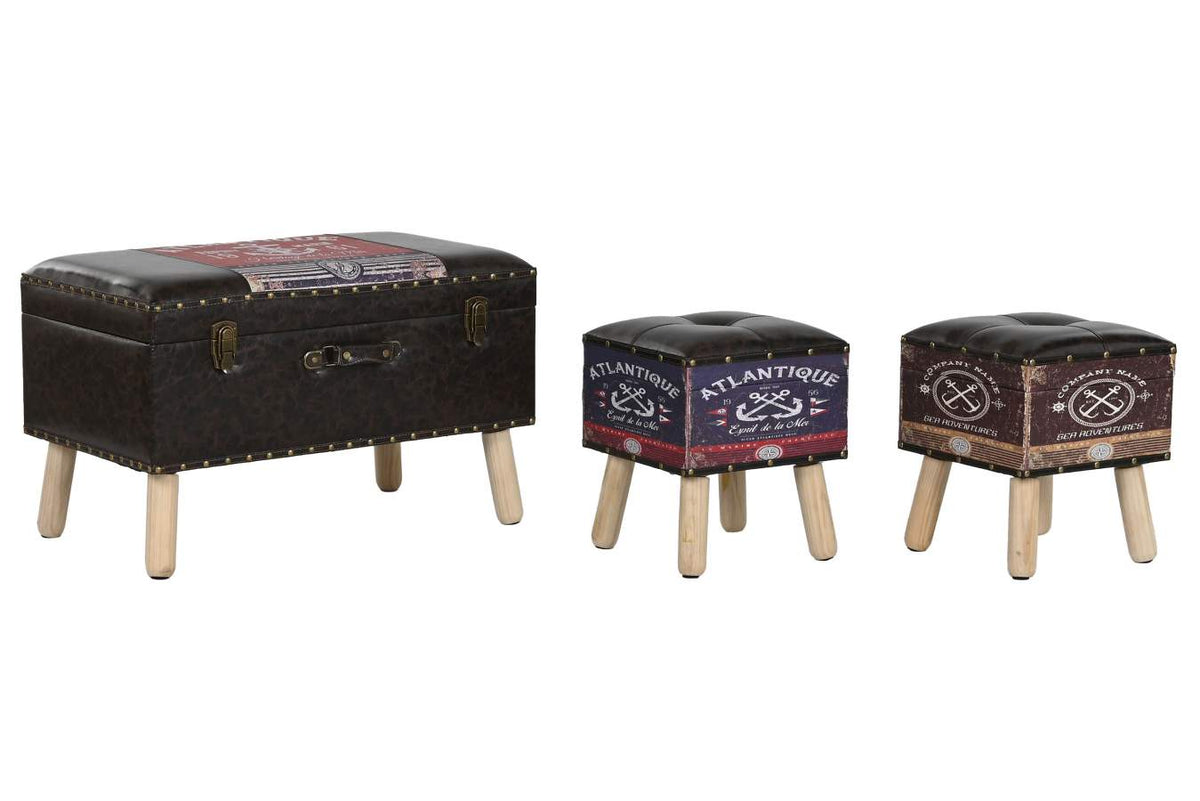 BAUL SET 3 MADERA PU 70X40X45 VINTAGE MULTICOLOR
