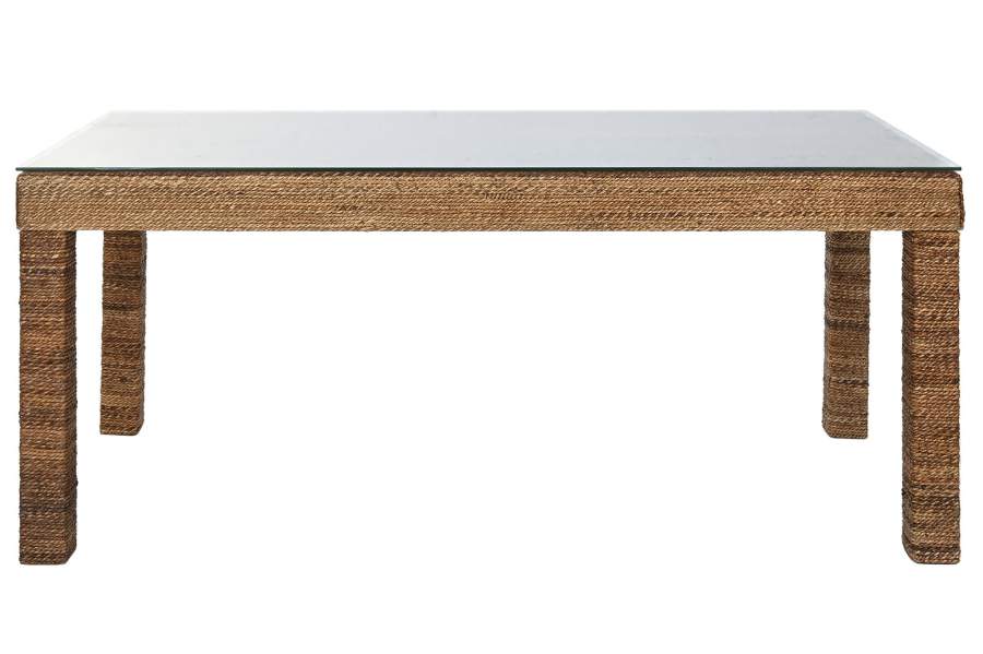 MESA COMEDOR FIBRA TECA 180X90X77 CRISTAL TEMPLADO