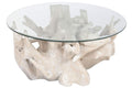 MESA CENTRO RAIZ DE TECA 90X90X47 CON CRISTAL