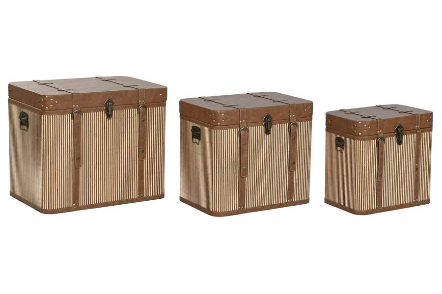 BAUL SET 3 PU BAMBU 60X40X50 MARRON