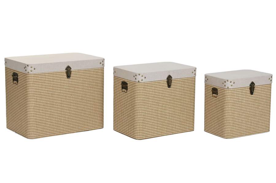 BAUL SET 3 POLIESTER MADERA 60X40X50 BEIGE
