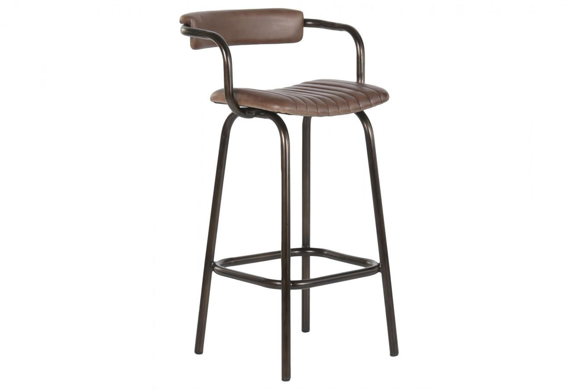 TABURETE PIEL HIERRO 50X50X94 PLEGABLE MARRON