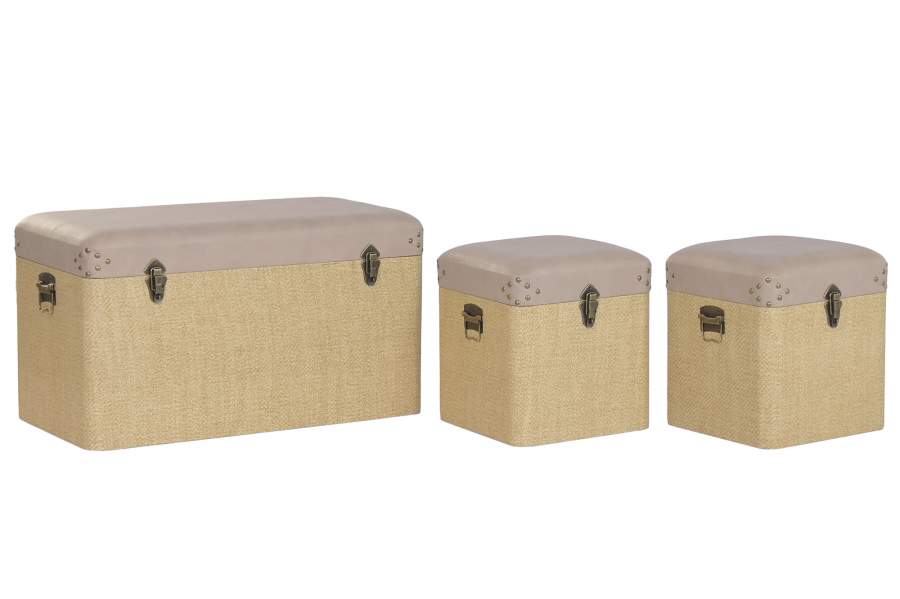 BAUL SET 3 PU MADERA 80X40X44 MARRON