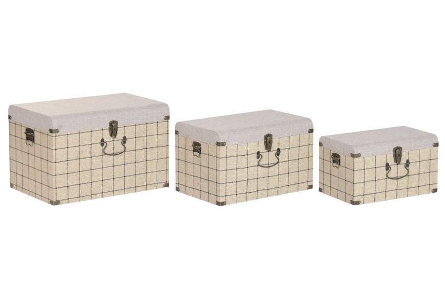 BAUL SET 3 POLIESTER MADERA 60X40X38 BEIGE