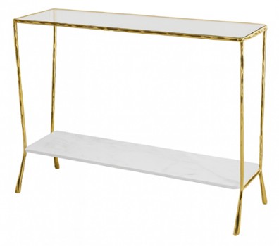 CONSOLA HIERRO MARMOL 100X33X78 DORADO
